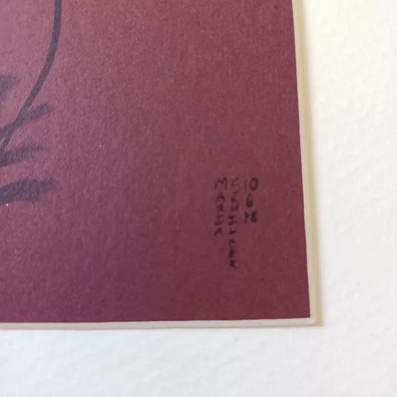 ORIGINAL ART Ink Poppies on Maroon Mat Board. 5"x7" Moody, Whimsical, Subtle - Picture 4 of 7